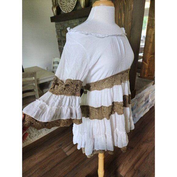 Boho‎ Lace & Cotton Bohemian Off the Shoulder Ruffle White Graduation Wedding - Picture 3 of 10